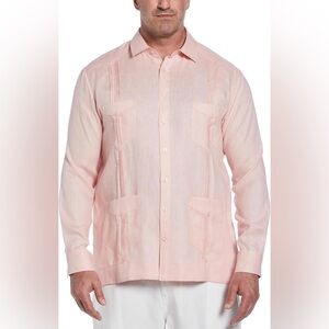 NEW Cubavera 100% Linen Pink Guayabera 4-Pocket Long Sleeve Shirt, Size 4XL
